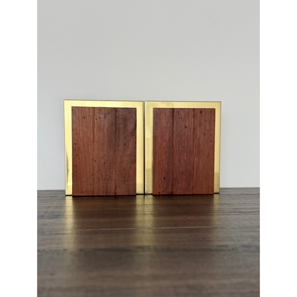 Vtg Park Sherman Solid Walnut Metal Bookends Mid‎ Century Modern Minimalist Pair